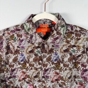 Tallia Mens Floral Print Stretch Button Up Shirt Brown Pink Purple Size M 15.5